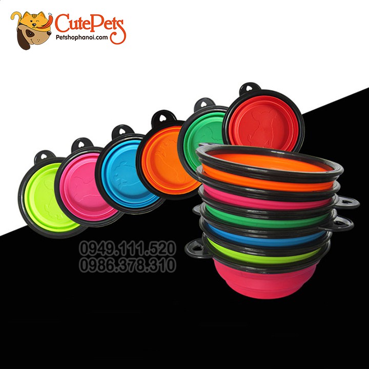 Bát ăn du lịch có thể gấp gọn kèm móc treo - Đồ thú cưng- petshophanoi