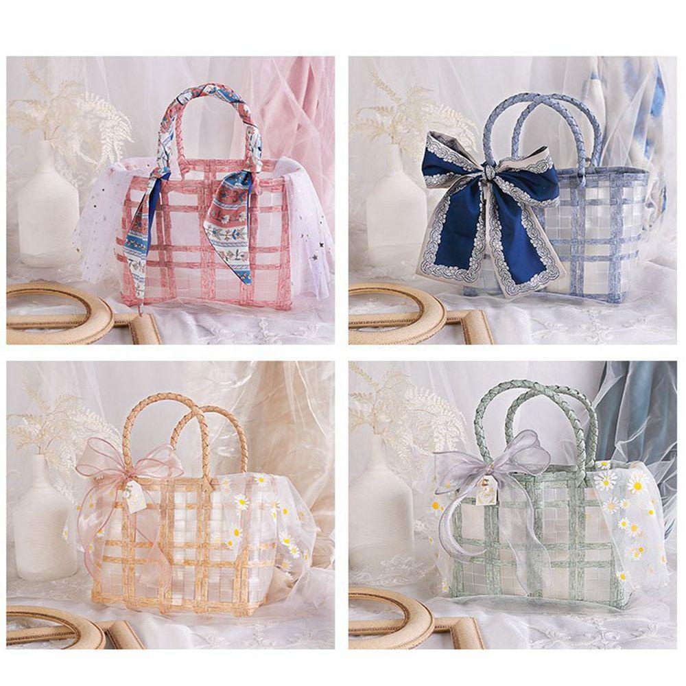 Túi Xách Đan Lát Phối Ren Đính Nơ Xinh Xắn Thời Trang Đi Biển