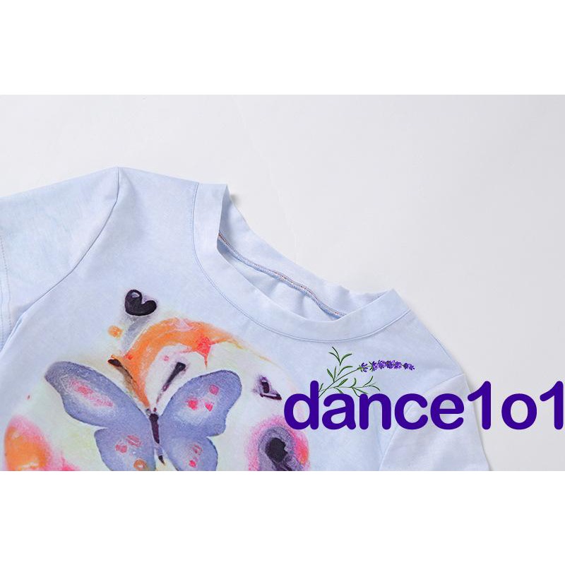 Áo thun tay ngắn họa tiết bướm nhuộm màu độc đáo quyến rũ dành cho nữ