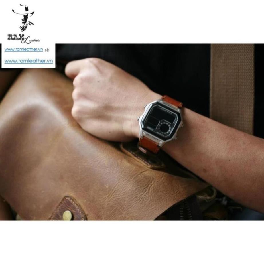 Dây đồng hồ da bò thật cho Seiko 5 / Casio AE 1200 WHD / Casio AE 1200 WH / Casio 1200WHD / 1000W / 1000WD . .