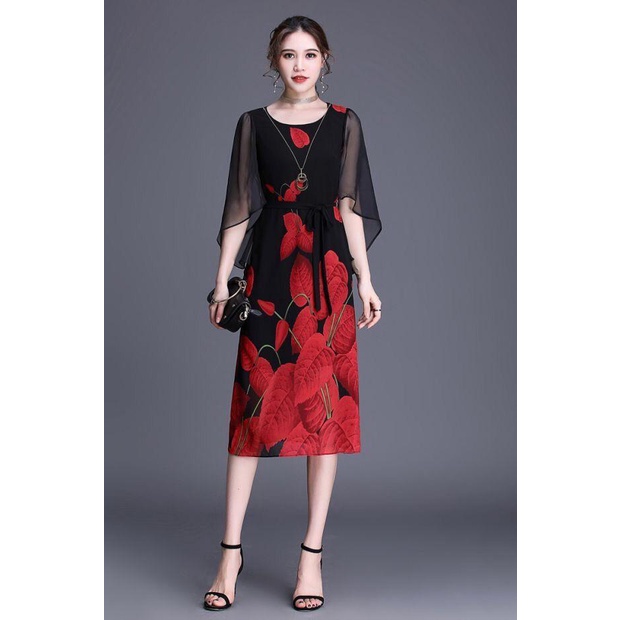 ROMI - Thời Trang Trung Niên - Đầm Voan Dự Tiêc Dáng Dài Tay Cánh Tiên In Hoa Lớn Bigsize 3348 3269 3265 3285 3205