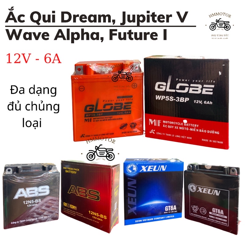 Ắc qui Dream, Future 1, wave alpha, Jupiter V đủ loại 12V 6A