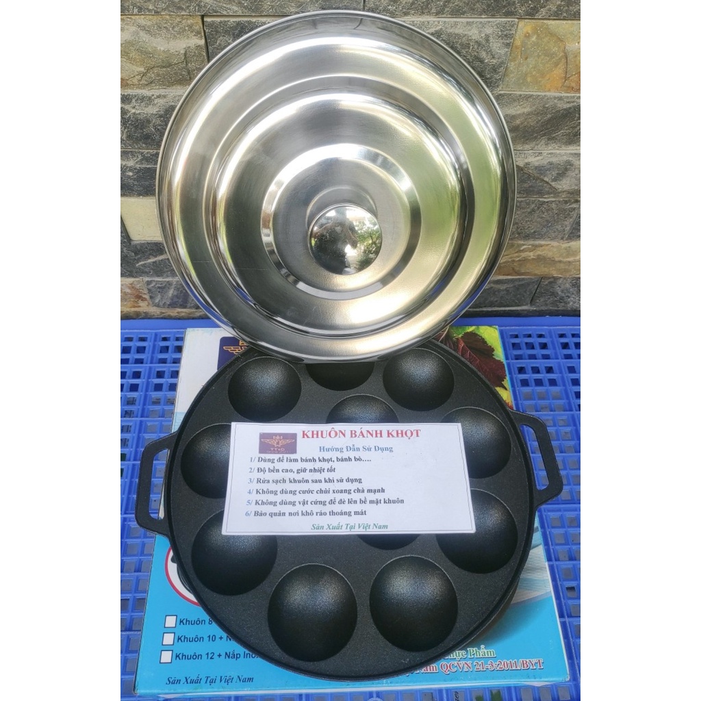 Khuôn Bánh Khọt Nắp Inox Chống Dính Cao Cấp 12 Lỗ