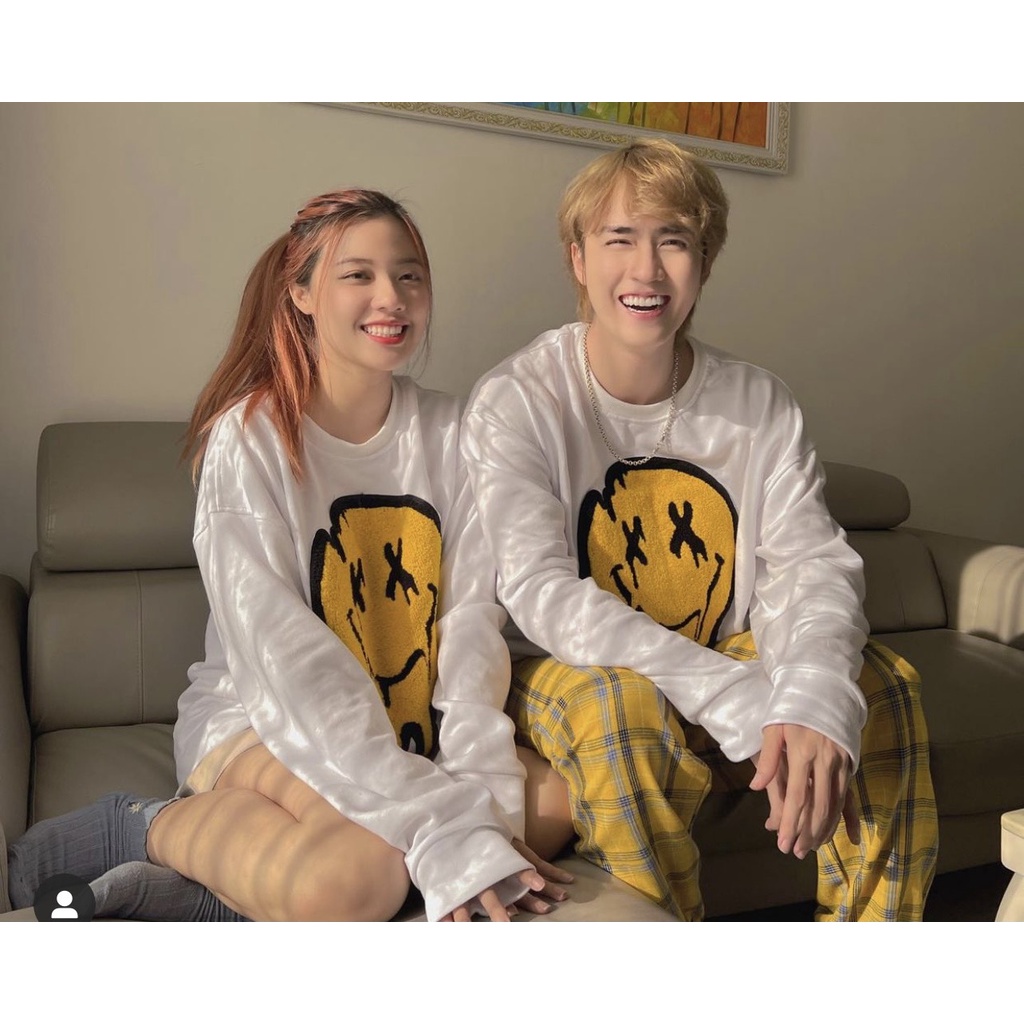 Áo Sweater Mùa Đông Nỉ Form Rộng Yellow Face Gonz Trắng