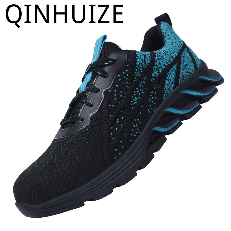 Qinhuize Giày bảo hộ làm việc bốn mùa bằng vải nhẹ thoáng khí chống va đập chống va đập phong cách mới cho nam