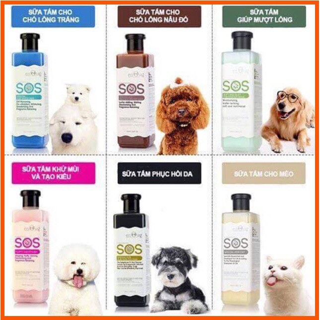 🐶🐱 SỮA TẮM CHÓ MÈO SOS 530ML KÈM KHĂN VÀ BÀN CHẢI TẮM