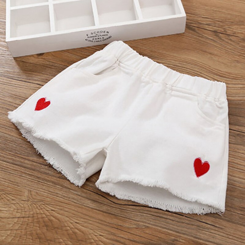 Quần Short Denim In Hình Trái Tim Cho Bé Gái Từ 3-13 Tuổi