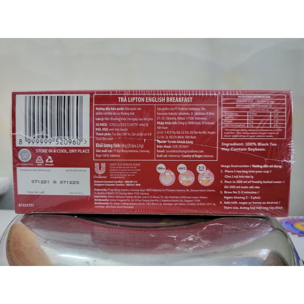 [Hộp ĐỎ 60g – ENGLISH BREAKFAST] TRÀ ĐEN TÚI LỌC [Indonesia] LIPTON Rich Black Tea Bags (halal)