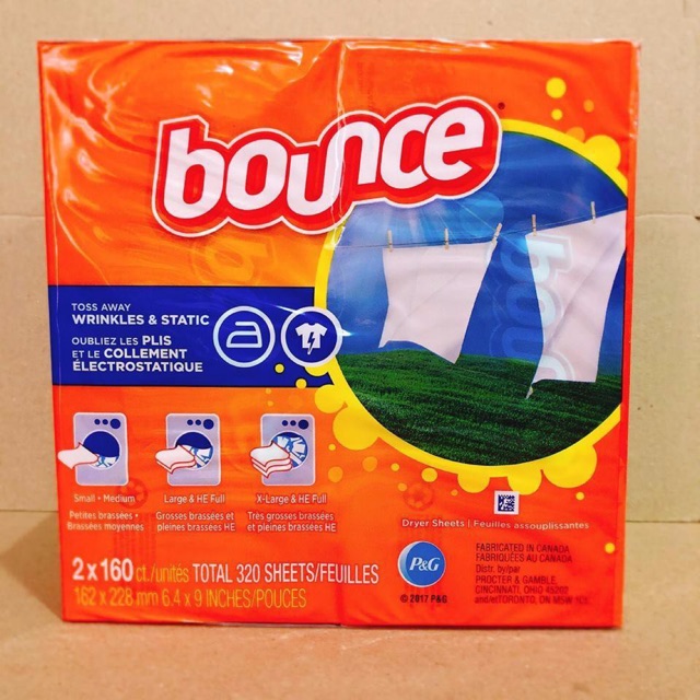 Giấy thơm dùng cho máy sấy, ướp quần áo Bounce xuất xứ Mỹ 160 tờ