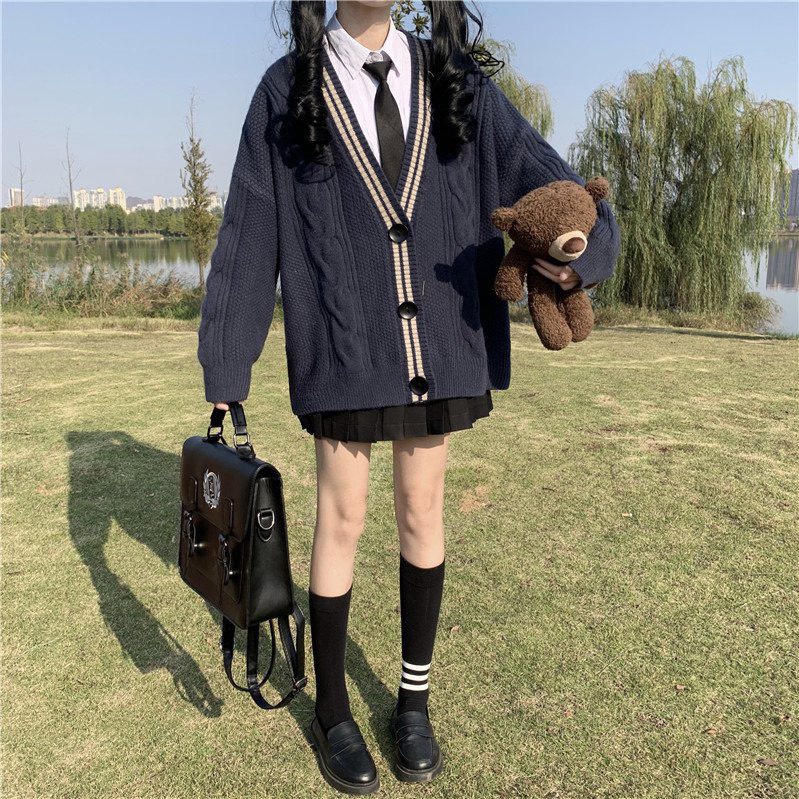 Áo Khoác Nữ, Áo Khoác Len Cardigan Vặn Thừng Viền Kẻ | BigBuy360 - bigbuy360.vn