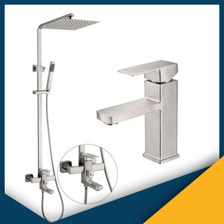 Bộ sen cây tắm nóng lạnh Inox SUS304 vuông 3001+ Lavabo 5006