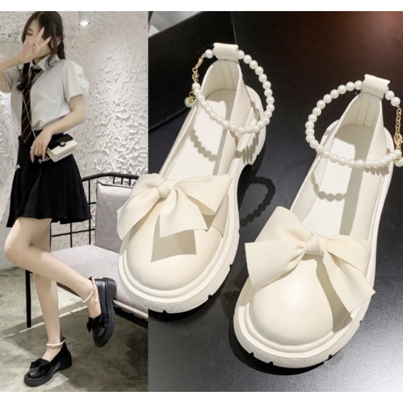 Giày Lolita Nữ Quai Ngọc Mũi Nơ, giày búp bê nữ phong cách hàn quốc mac HV68