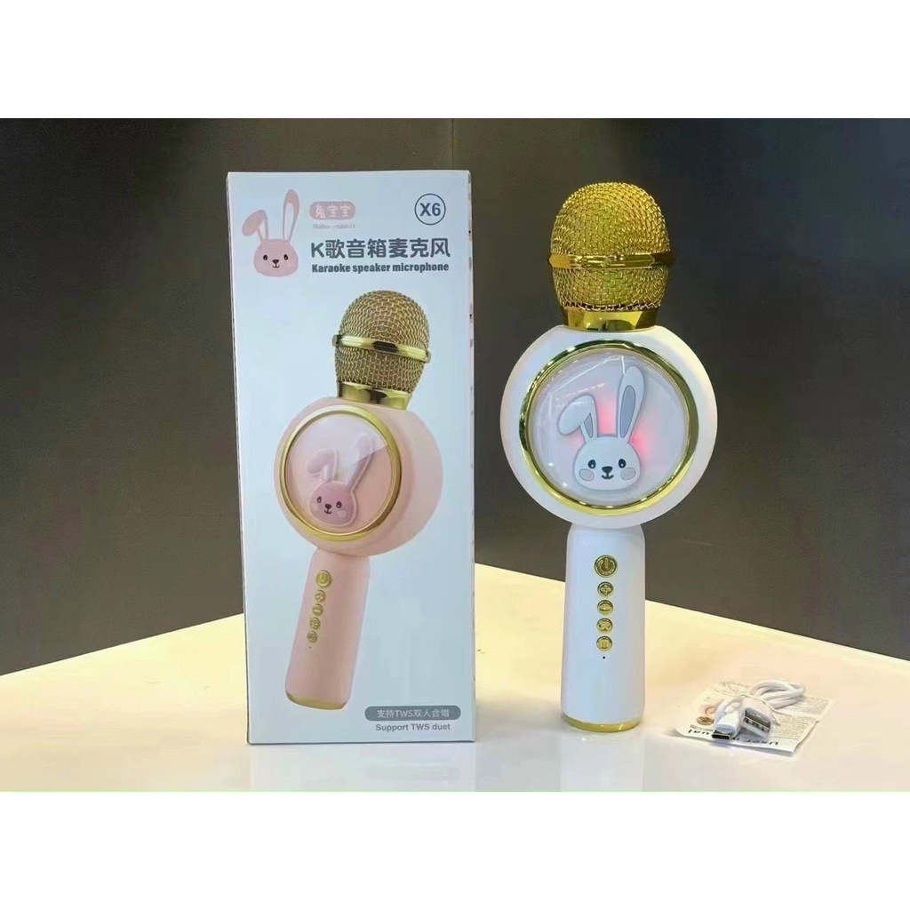 Micro Karaoke Bluetooth Không Dây Kèm Loa X6 Hình Thỏ Đáng Yêu Âm Thanh Hay Trầm Ấm Hát Hay Bắt Gịong Tốt