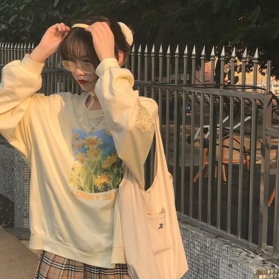 Áo Hoodie Mỏng Nhẹ Tay Dài Dáng Rộng In Họa Tiết Tranh Sơn Dầu Ngọt Ngào Cho Nữ