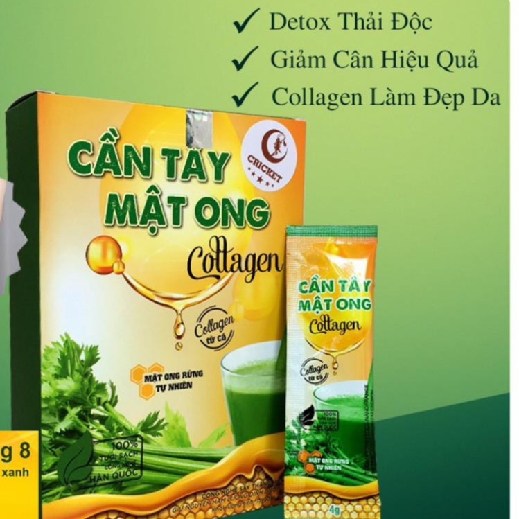 Bột Cần Tây Mật Ong Collagen 60g (15 gói x 4g) hỗ trợ giảm cân, detox thải độc, đẹp dáng sáng da