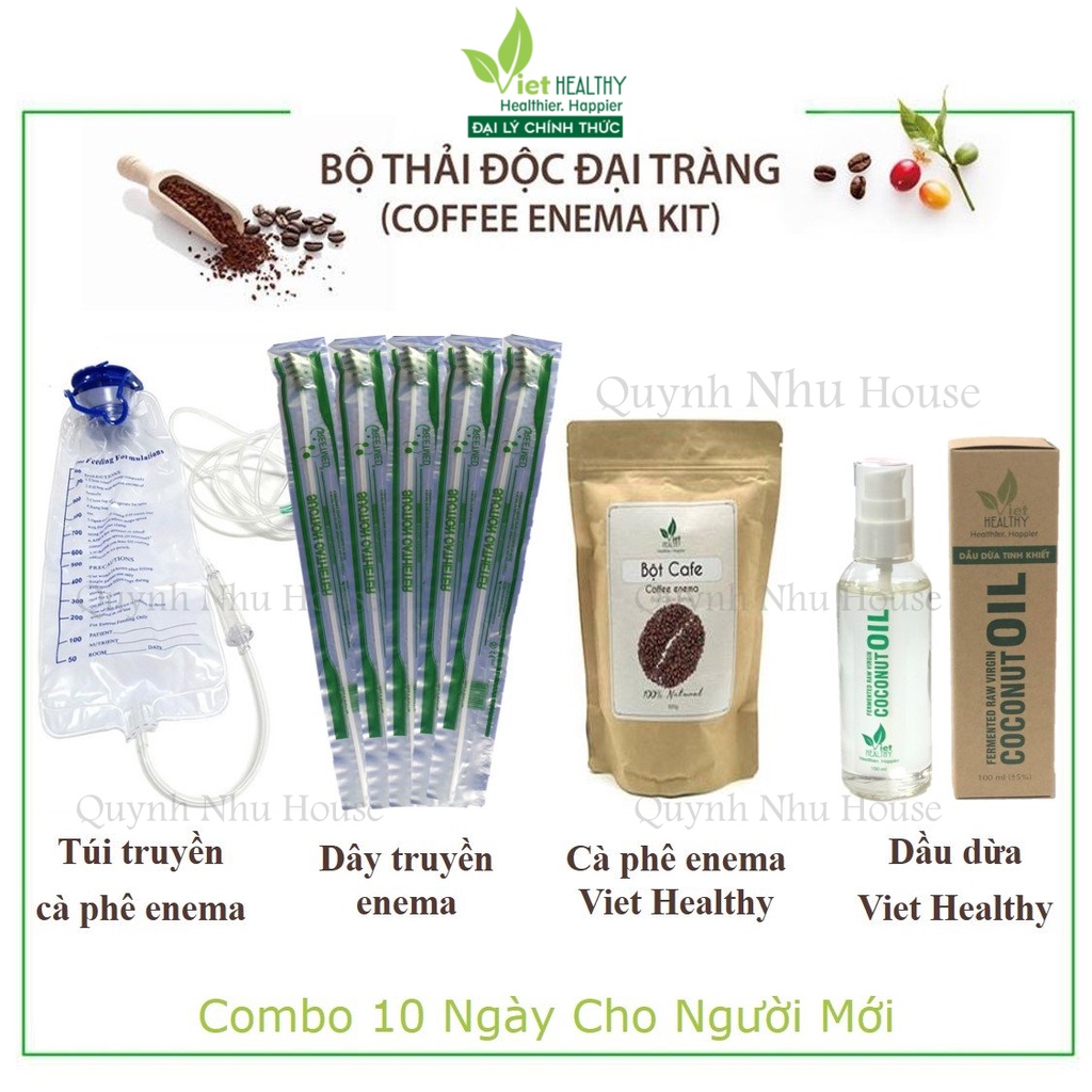 Viethealthy - Bộ thải độc đại tràng cho Người Mới (1 túi súc ruột, 1 cafe, 5 dây truyền, 1 dầu dừa)