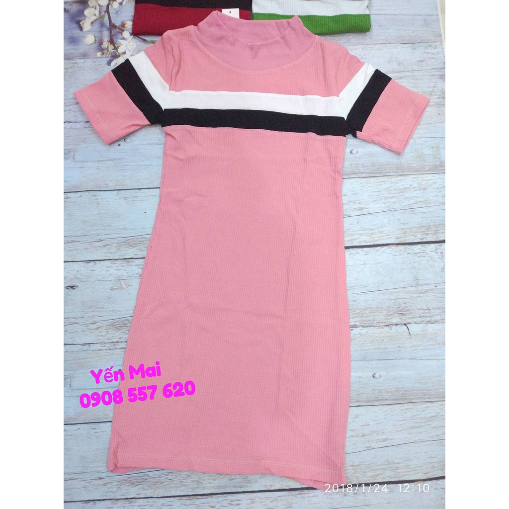 Đầm body len phối sọc ( Ảnh thật + clip)