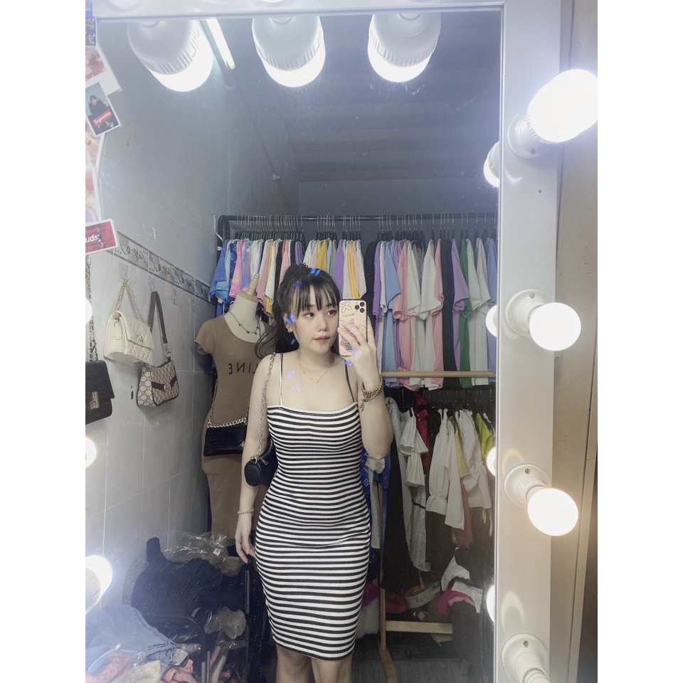 Đầm 2 dây body sọc ngang cực xinh , chất len gân mềm mịn