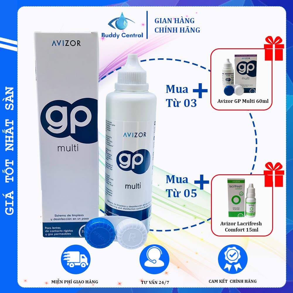 Dung dịch ngâm rửa kính áp tròng, nước ngâm lens Avizor GP Multi 240ml