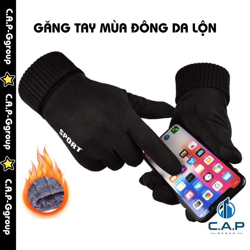 Găng tay mùa đông cho Nam nữ tất tay nỉ da lộn giữ ấm ôm tay có cảm ứng vân tay - 0III8