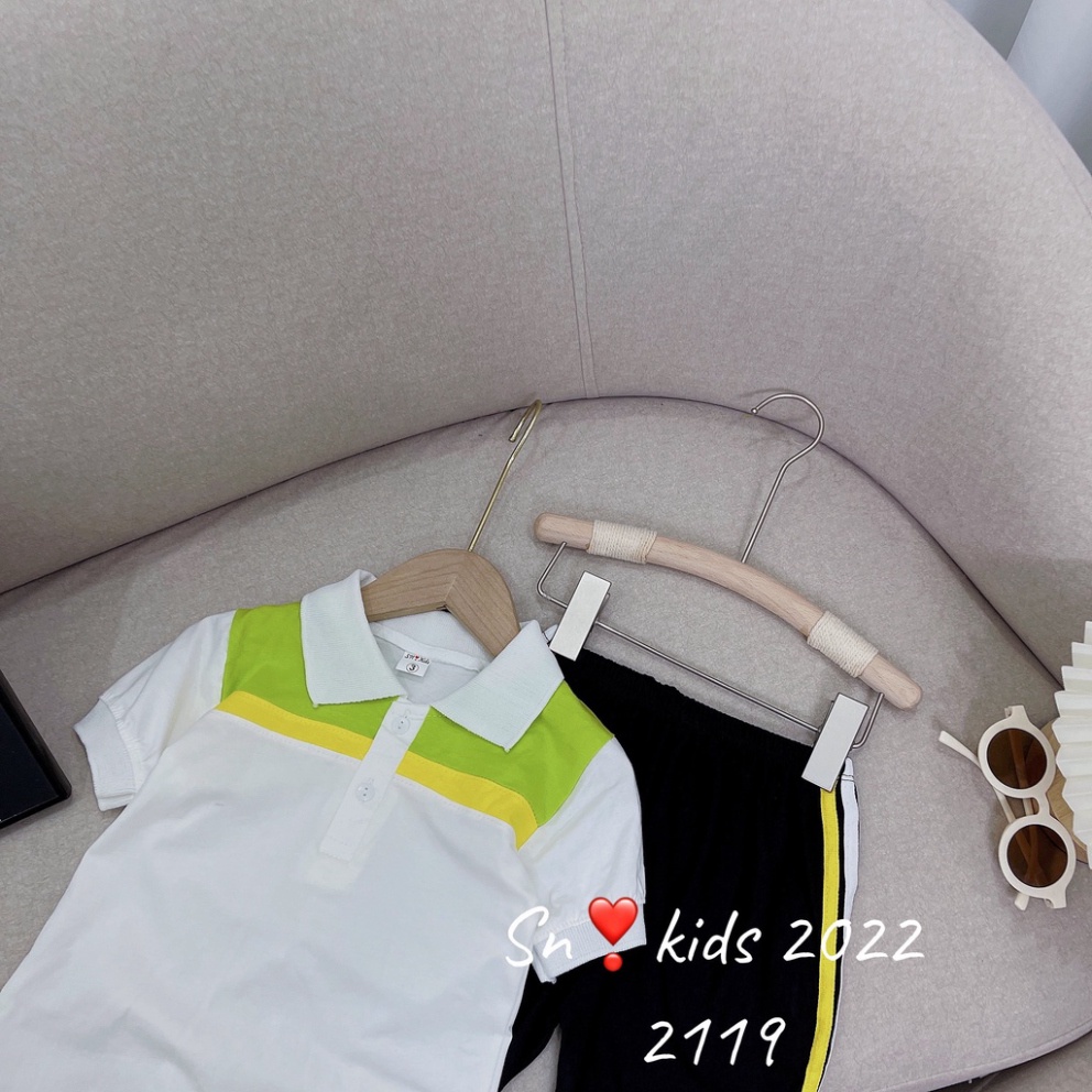 Đồ bộ mùa hè cho bé trai, Bộ quần áo có cổ phối màu thể thao cho bé size 10-30kg