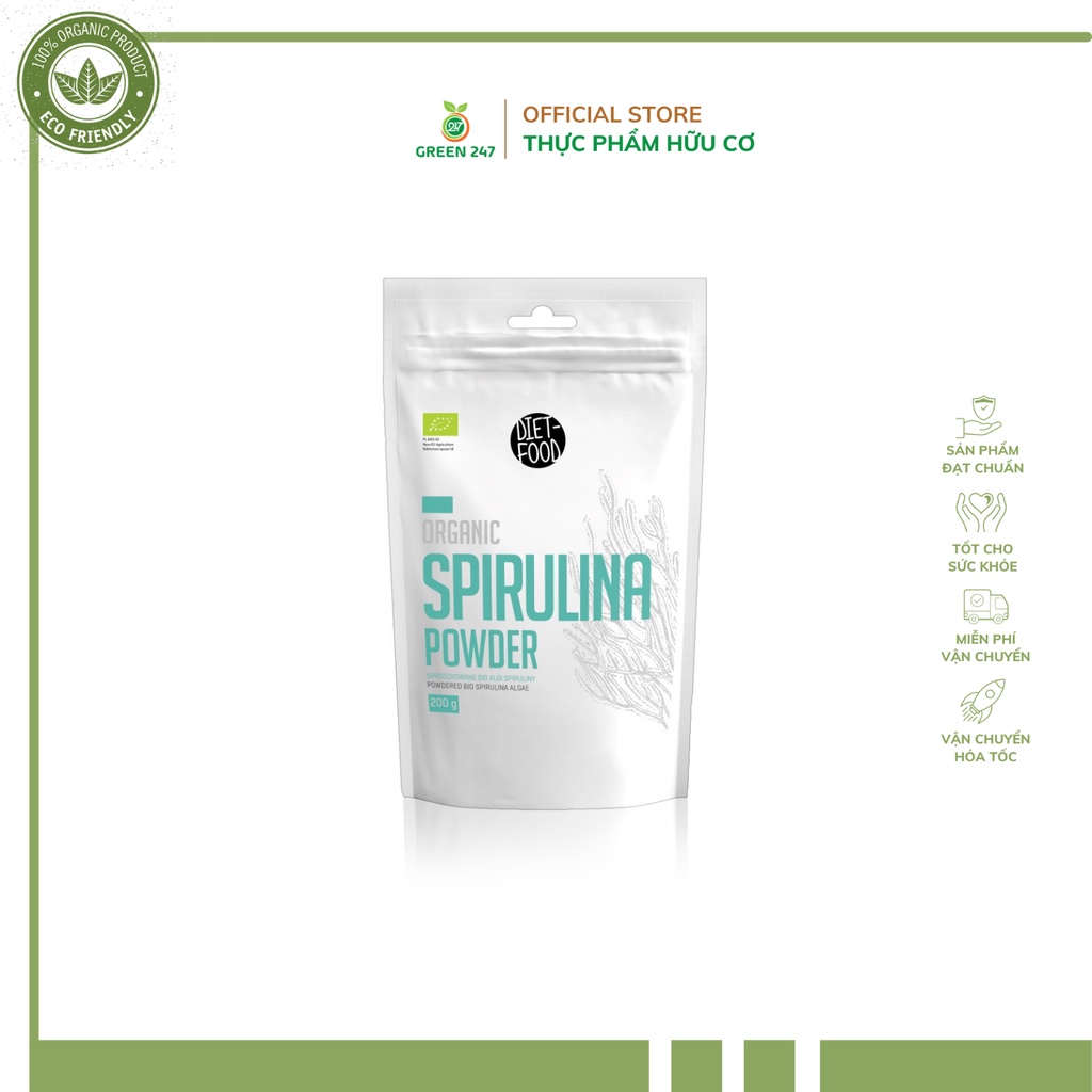 Bột tảo xoắn Spirulina hữu cơ 200g Diet Food Dạng bột sử dụng vô cùng thuận tiện nhất