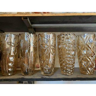 Lọ hoa thủy tinh pha lê cao cấp màu vàng