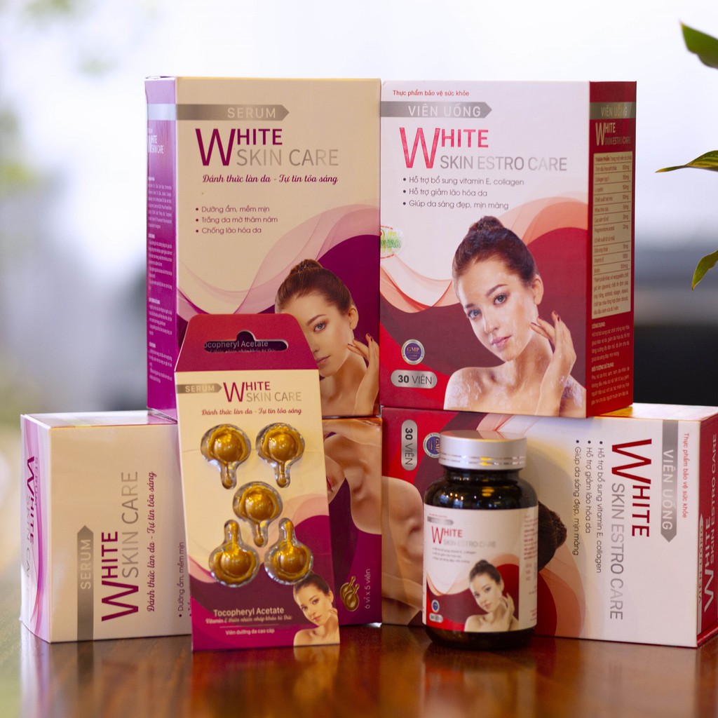 Viên uống trắng da White Skin Estro Care chống lão hóa dưỡng da cấp ẩm nội tiết tố nữ | Thế Giới Skin Care