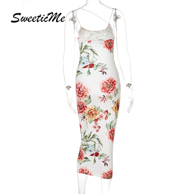 Đầm hai dây dáng ôm in họa tiết mới dành cho nữ