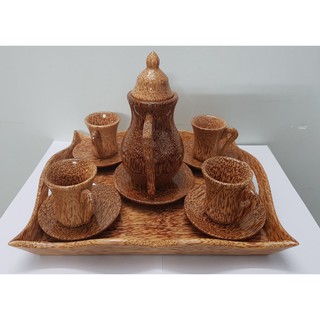 Bình trà cổ cao gỗ dừa