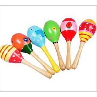Lục Lạc Gỗ Cầm Tay Nhạc Cụ Maracas Cho Bé Loại 20cm (Giao màu ngẫu nhiên)