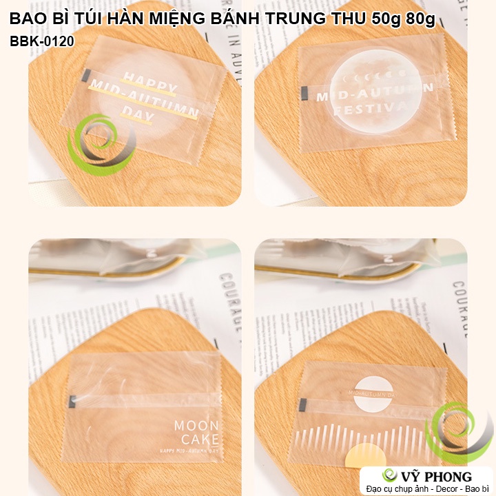 BAO BÌ TÚI NHỰA HÀN MIỆNG ĐỰNG BÁNH TRUNG THU CHO SIZE BÁNH 50g 80g IN CHỮ HAPPY MID-AUTUMN QUÀ TẶNG LỄ TẾT BBK-0120