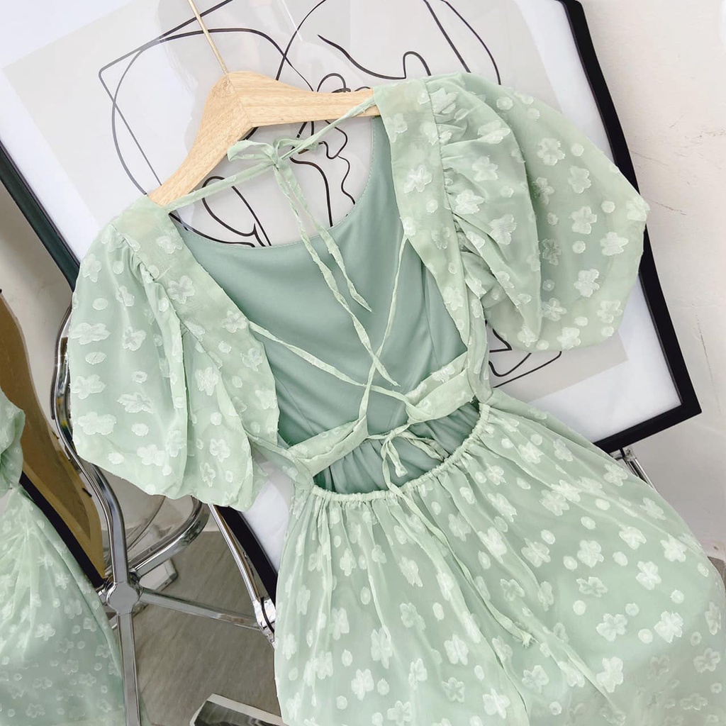 Đầm hoa nhí cutout cột dây lưng