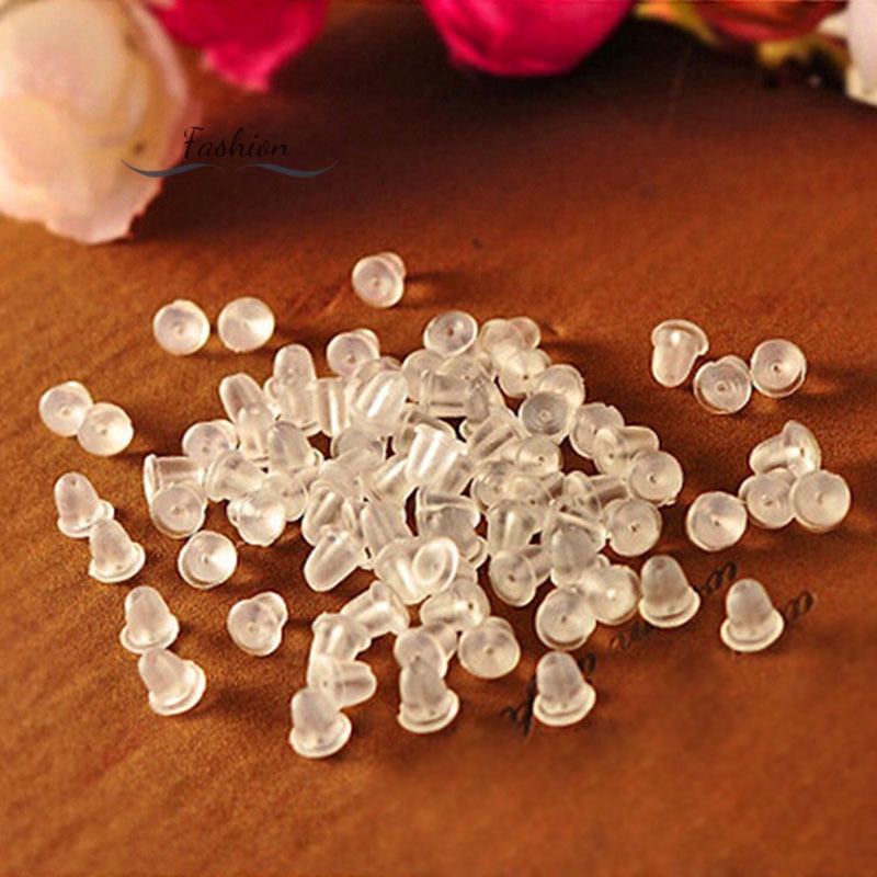 Set 100 Nút Khuyên Tai Nhựa Mềm Trong Suốt