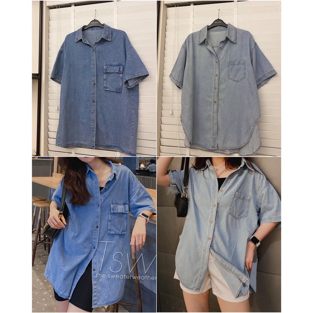 [Mã WASKT304 giảm 15% tối đa 30K đơn 99K] Áo sơ mi denim cộc tay oversize 2 mẫu dày & mỏng ( Ảnh thật ) | BigBuy360 - bigbuy360.vn
