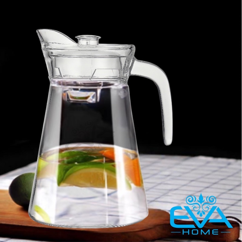 Bình Thuỷ Tinh Đựng Nước 1.6L Miệng Rót Dáng Eo Thẳng Quai Cầm EH1009 Glass Pitcher Modern Pot 1600 ML