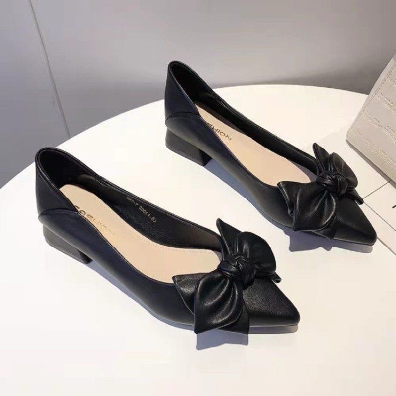 Giầy da nữ gót thấp 3P kiểu dáng phong cách Hàn Quốc thời trang hiện đại trẻ trung Ulzzangshop520