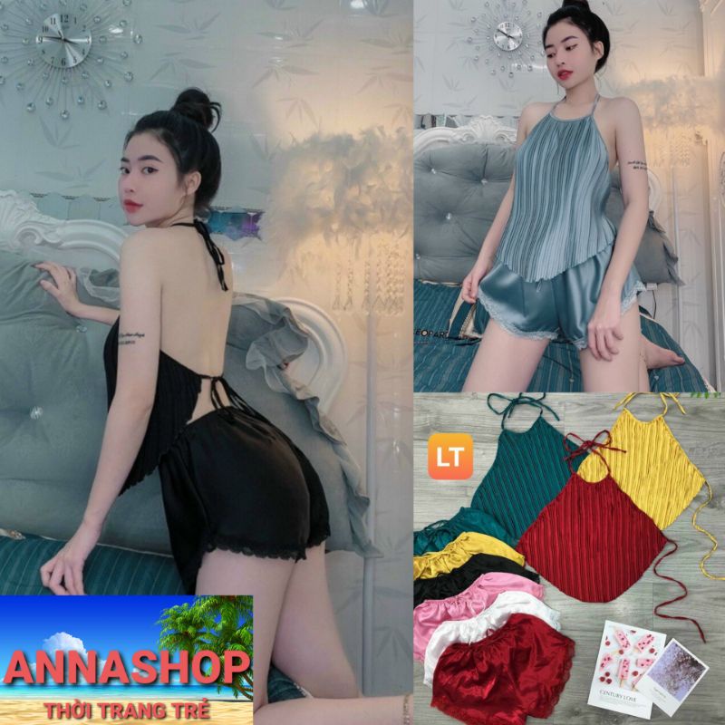 Bộ ngủ sexy yếm dập ly sang chảnh, chất vải mát | BigBuy360 - bigbuy360.vn