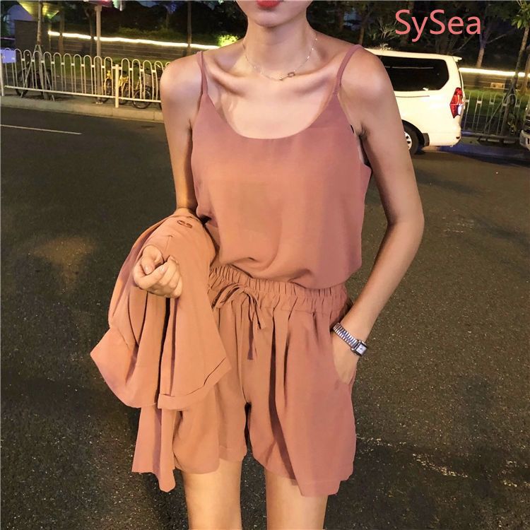 Bộ trang phục ba món dáng rộng màu trơn thời trang trẻ trung mùa hè cho nữ