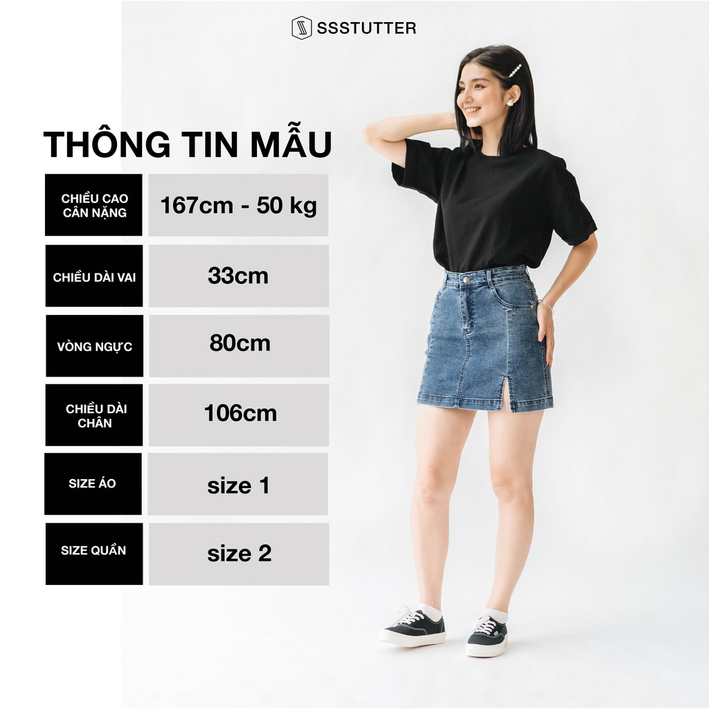 Chân váy denim nữ SSSTUTTER xẻ cạp trẻ trung side skirt