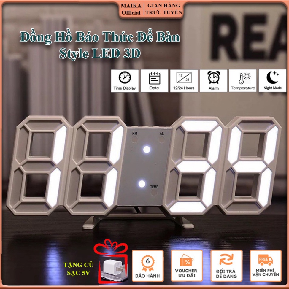 [Mã giảm 10% đơn 99K] Đồng Hồ Led 3D Kỹ Thuật Số MiKaKo MKM-168. Để Bàn - Treo Tường, Làm quà tặng. Tặng Củ Sạc 5V