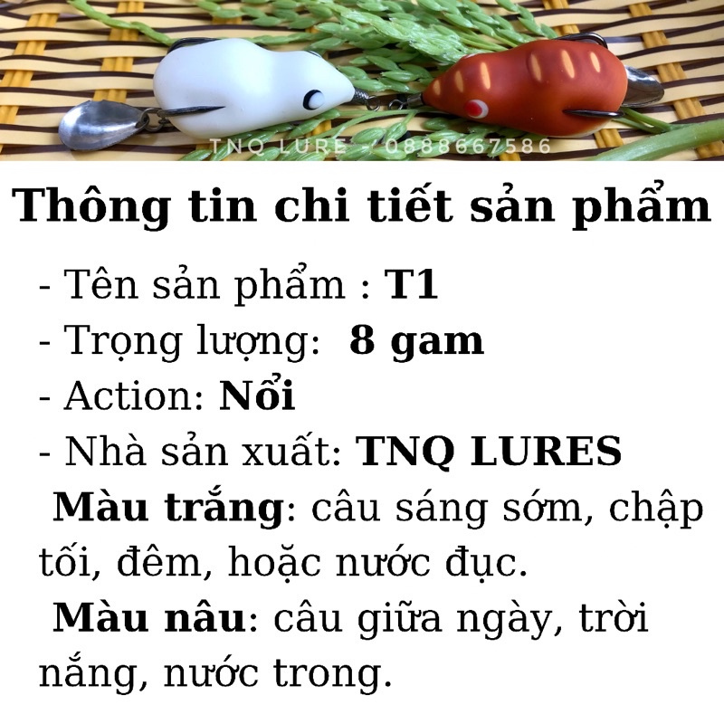 Mồi lure nhái hơi TNQ T1 (8g-Nổi) và T3 (13g-Lửng,chìm)- Toán Nhà Quê