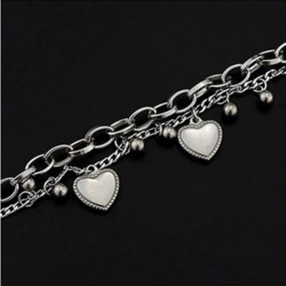 Vòng đeo tay hai lớp trang trí trái tim phong cách hip hop xinh xắn thời trang