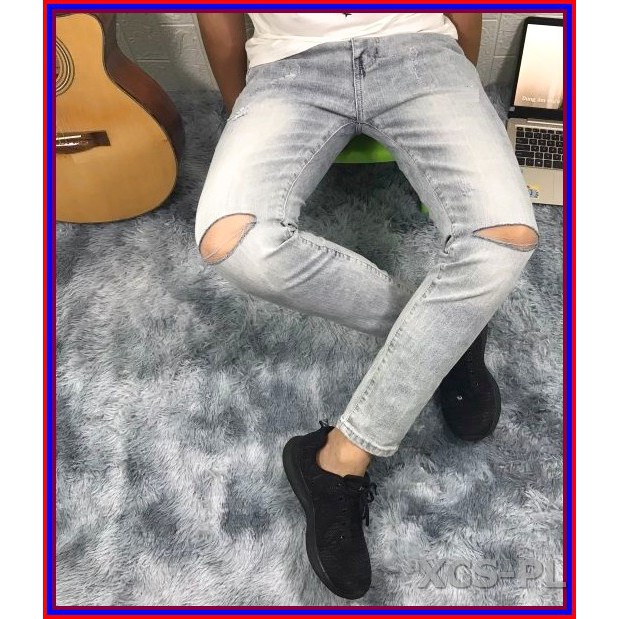 Quần jean nam XANH BẠC RÁCH GỐI cao cấp không xù lông, không ra màu, chất giãn tốt RGOI-K3-6