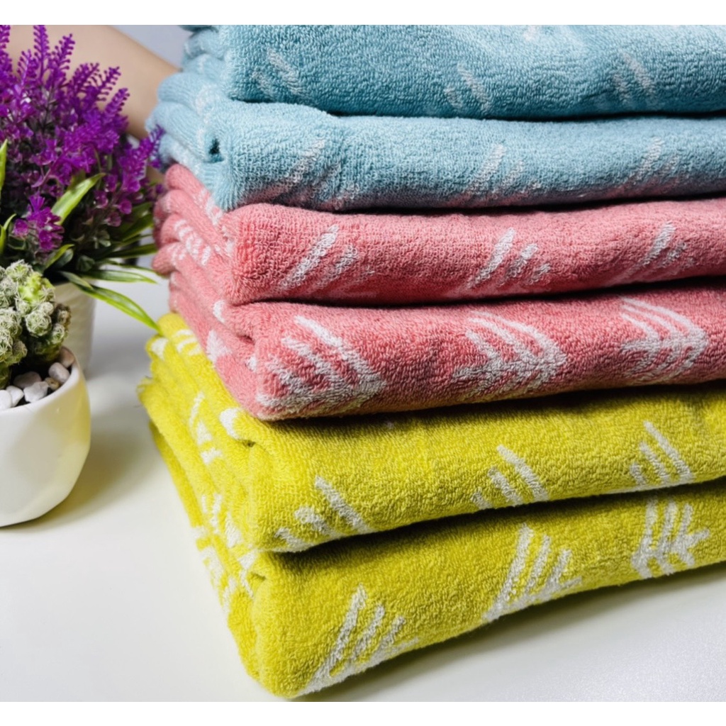 Khăn tắm cotton xuất nhật MJ Organic, họa tiết lá, 60x120cm, 300g