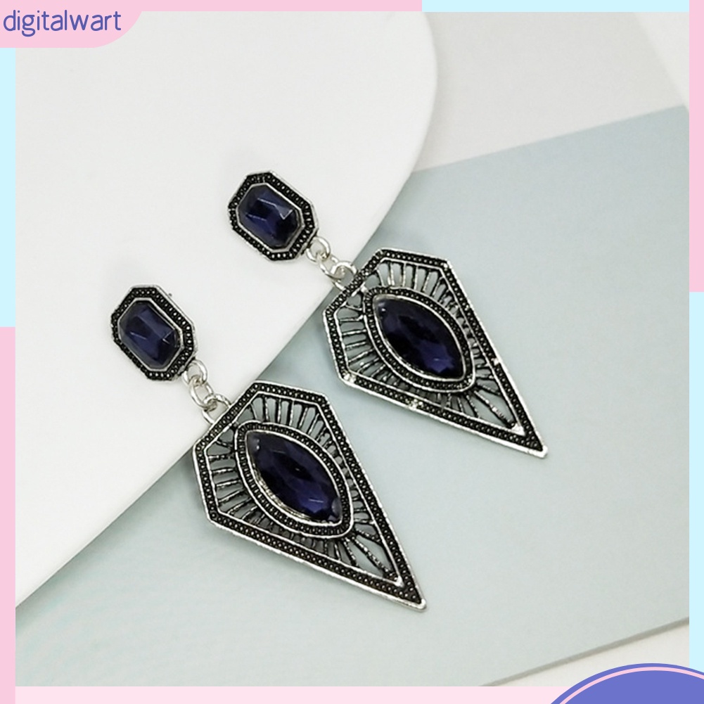 Khuyên Tai Kim Loại Đính Đá Sapphire Giả Vintage Cho Nữ