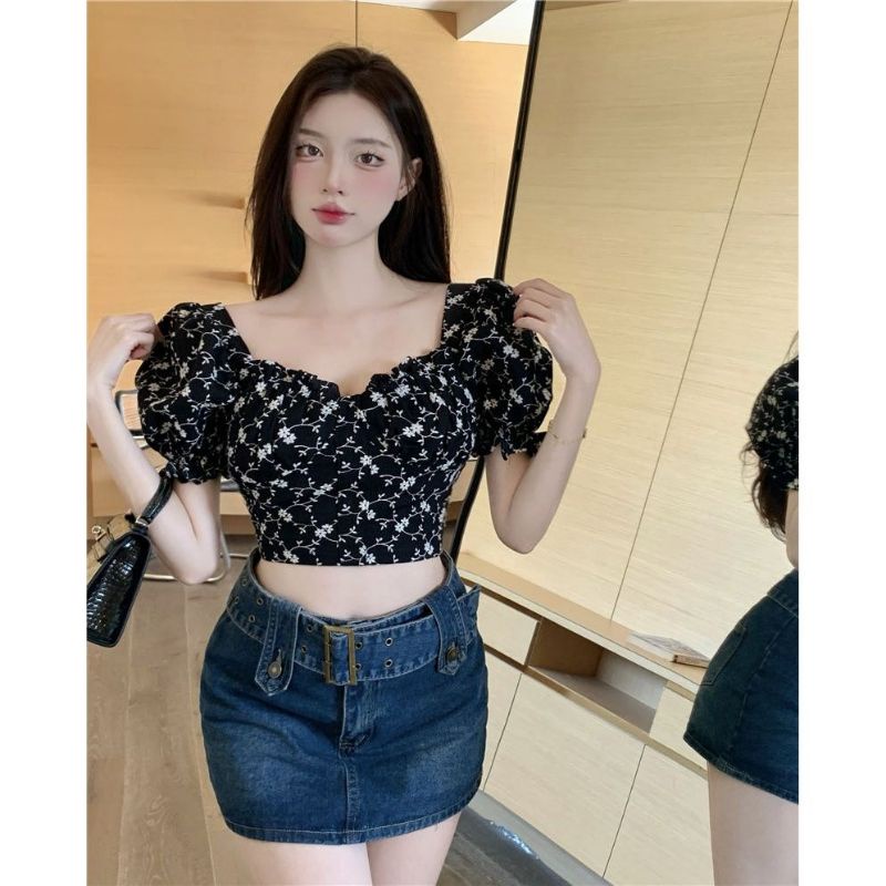 Áo Croptop Tay Ngắn Hoạ Tiết Hoa Duyên Dáng Nữ Tính❤️