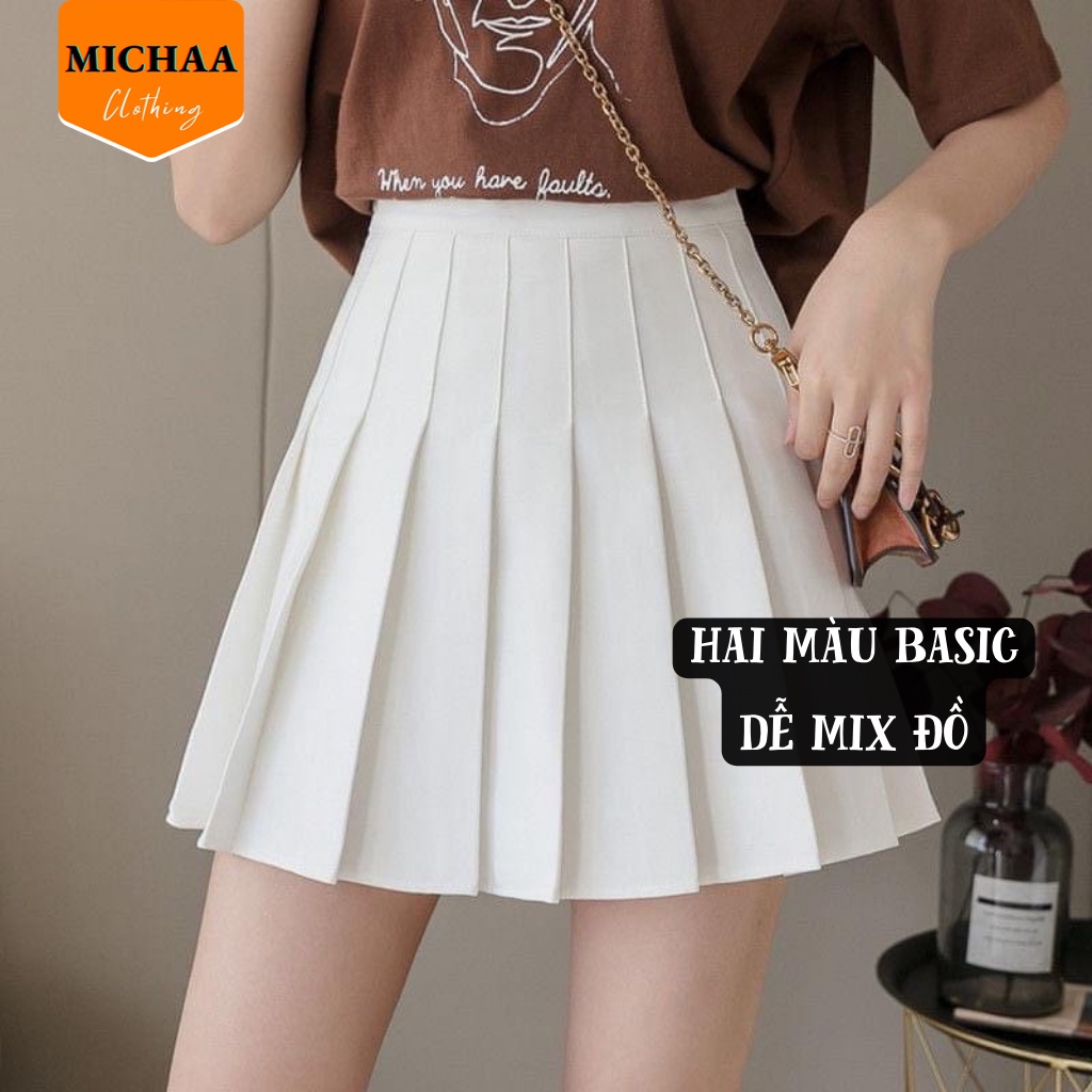Chân Váy XẾP LY TENNIS Nữ Ngắn Dáng Xòe Lưng Cạp Cao Chữ A Có Lót Trong - MICHAA