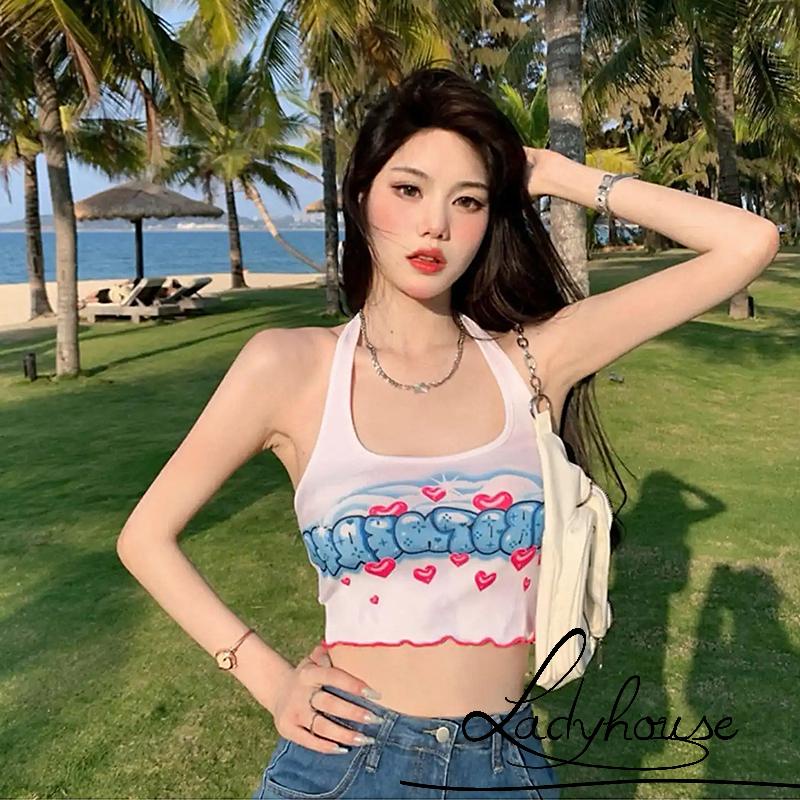 Áo hai dây Không Tay Hở Lưng In Họa Tiết Trái Tim Thời Trang Mùa Hè Cho Nữ