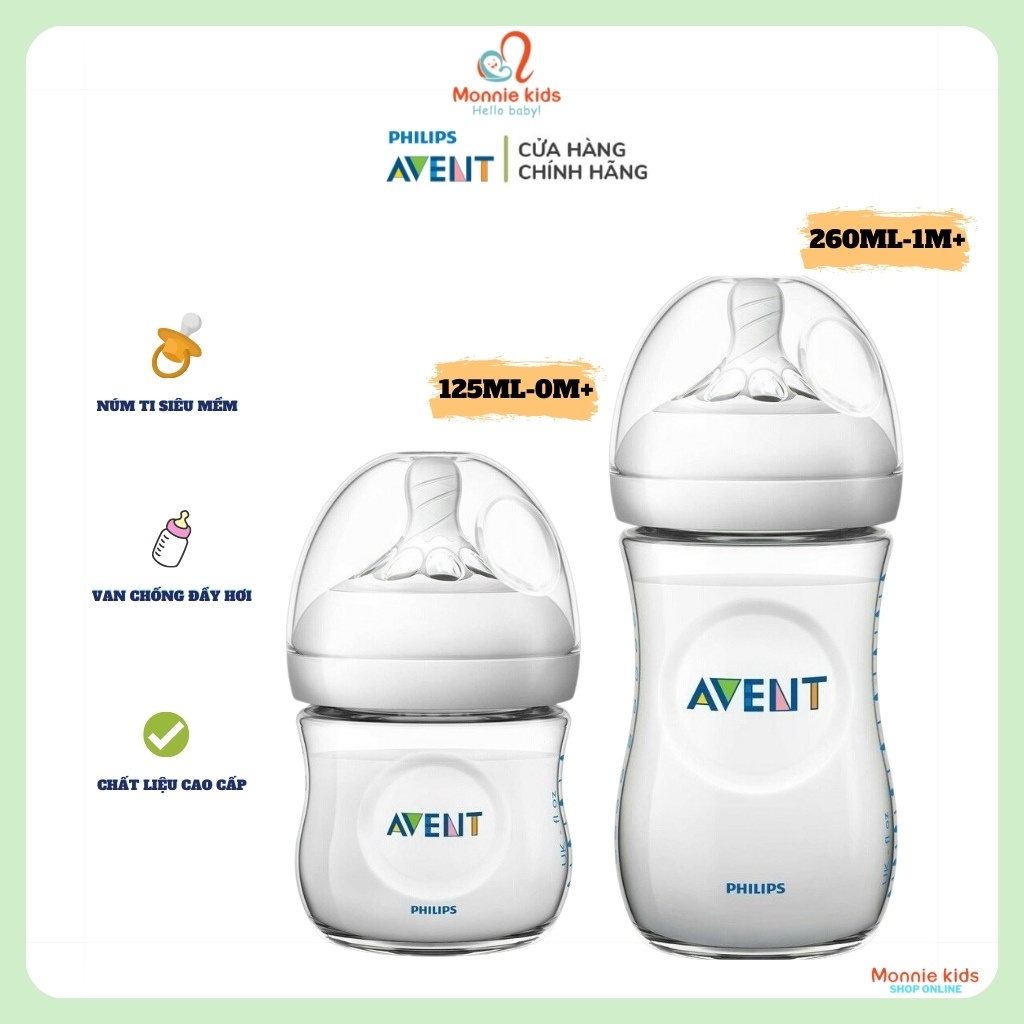 Bình sữa cho bé AVENT Natural 125ml/260ml, bình sữa cho trẻ sơ sinh - Monnie Kids